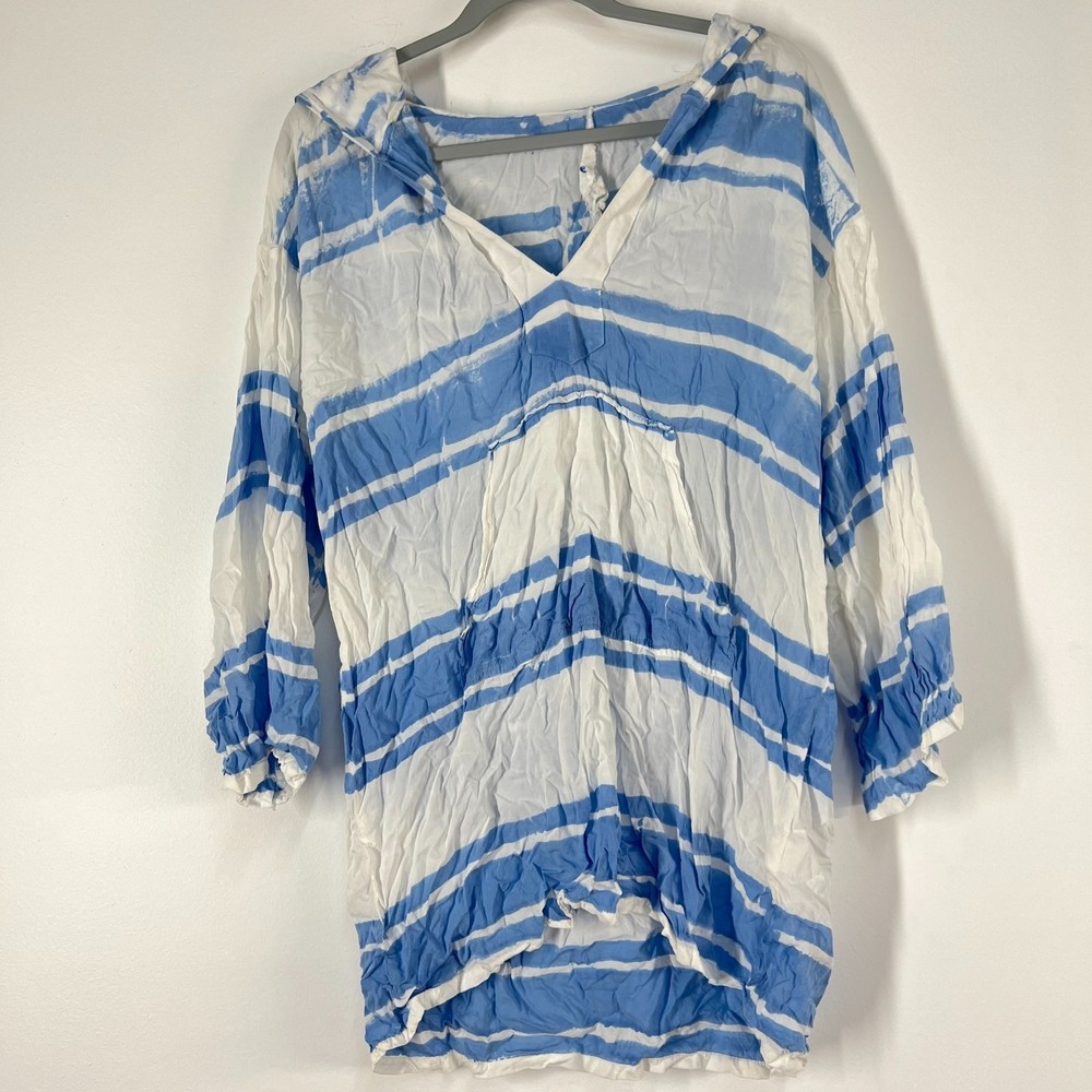 Blue Life Nautical Blue Stripe Oversized Rayon Swim Cover Up in S